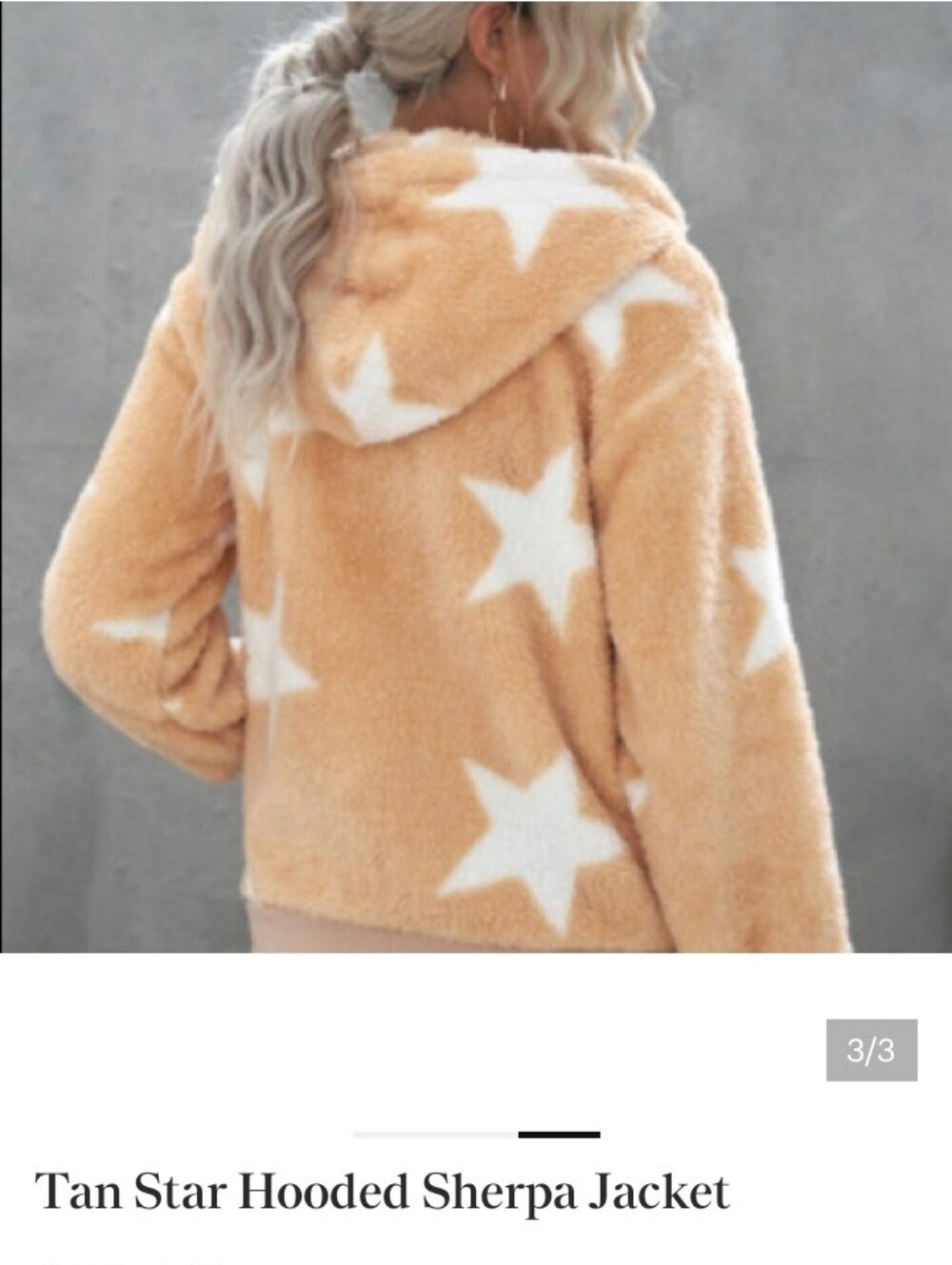 Star-Print Hooded Sherpa Jacket Cozy Zip Hoodie - Picture 3 of 15